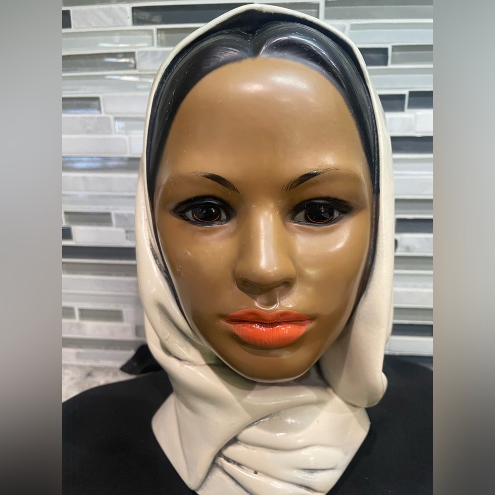 Marwal Chalkware Mid Century Middle Eastern Woman in Hijab Bust. 10.5”. 1960’s